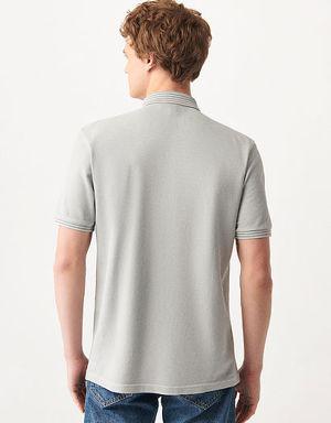 Çizgi Detaylı Gri Polo Tişört