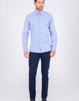 Mavi Slim Fit Düz 100% Pamuk Uzun Kol Oxford Gömlek