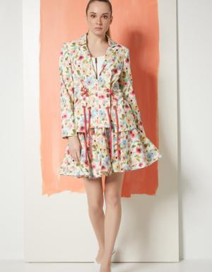 Cotton Jacket with Floral Pattern Lace Detail