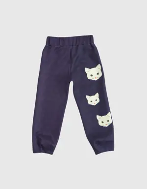 Kedi Baskı Detaylı Lacivert Erkek Çocuk Jogger Pantolon