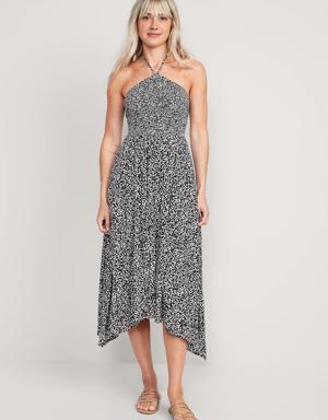 Fit & Flare Printed Crinkled Halter Midi Dress for Women multi