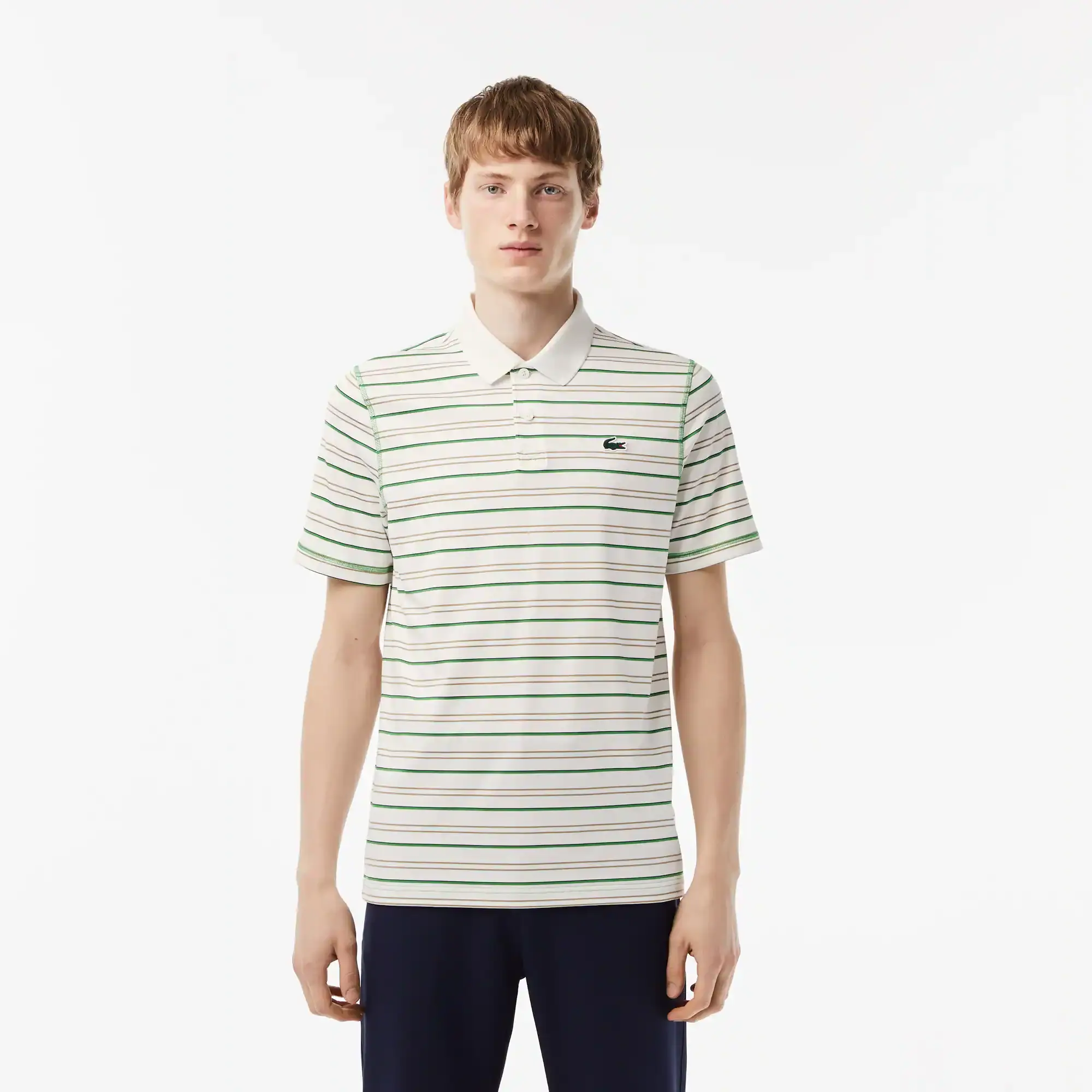 Lacoste Men’s Golf Recycled Polyester Stripe Polo. 1