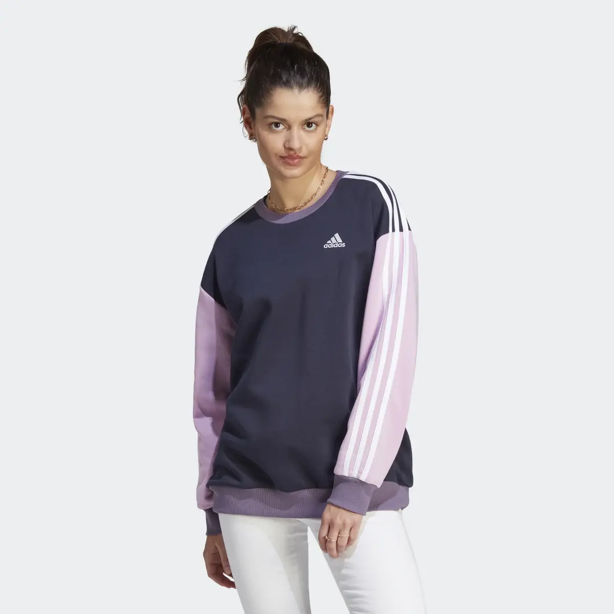 Adidas Essentials 3-Stripes Oversized Fleece Sweatshirt. 2