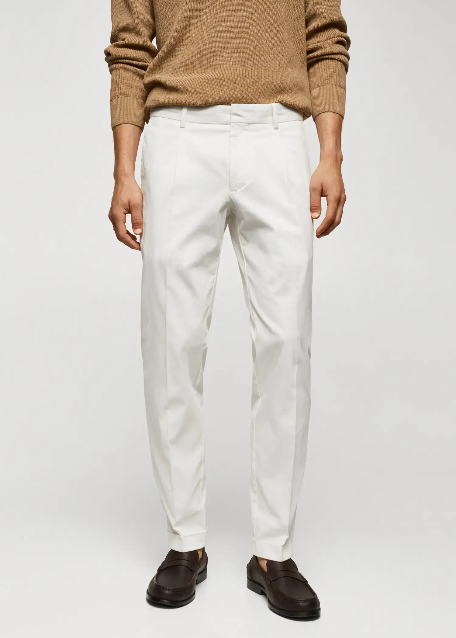 Mango Slim-fit cotton pleated trousers. 1