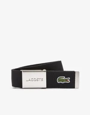 Lacoste Men's Made in France Lacoste Engraved Buckle Woven Fabric Belt