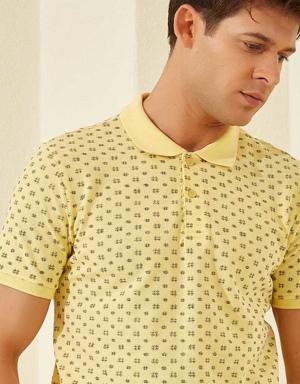 Sarı Desenli Kısa Kol Standart Kalıp Polo Yaka Erkek T-Shirt - 87795