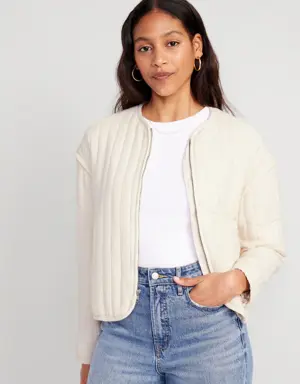 Quilted Bomber Jacket for Women beige