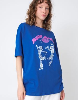Neon Moon Baskılı Oversize T-Shirt