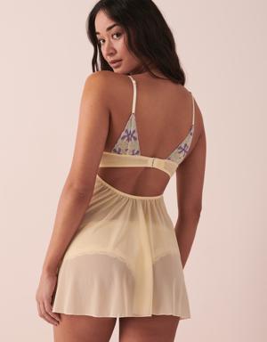 Embroidered Mesh and Lace Babydoll