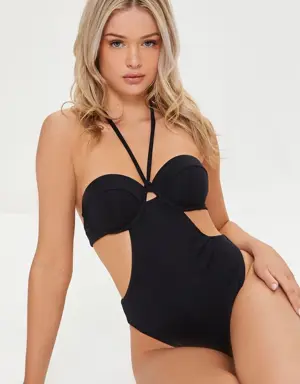 Forever 21 Cutout Underwire One Piece Swimsuit Black