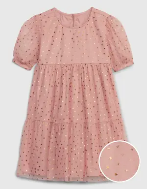 Toddler Metallic Star Tulle Tiered Dress pink