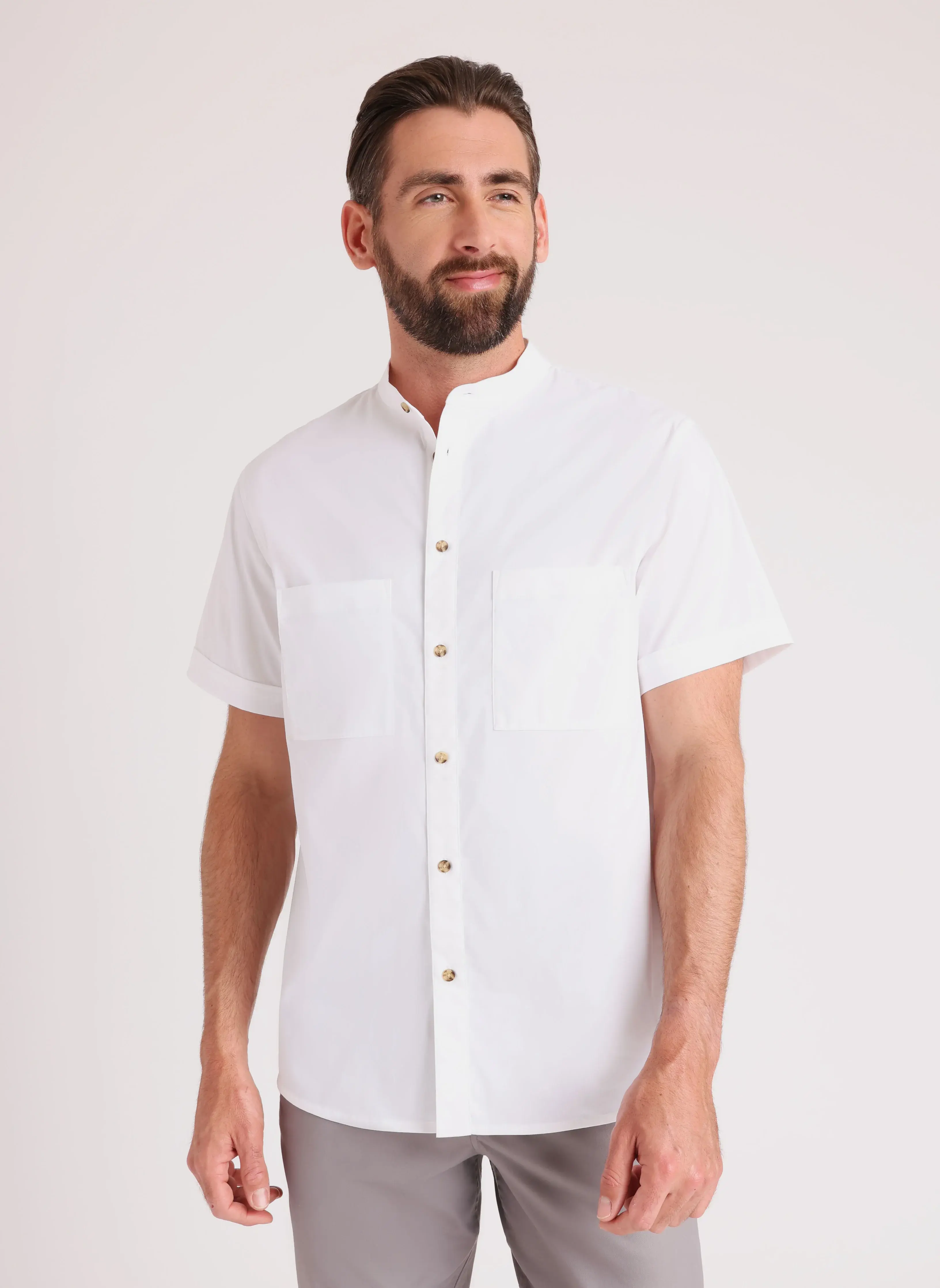 Kit And Ace Stay Cool Collarless Short Sleeve Shirt Relaxed Fit. 1