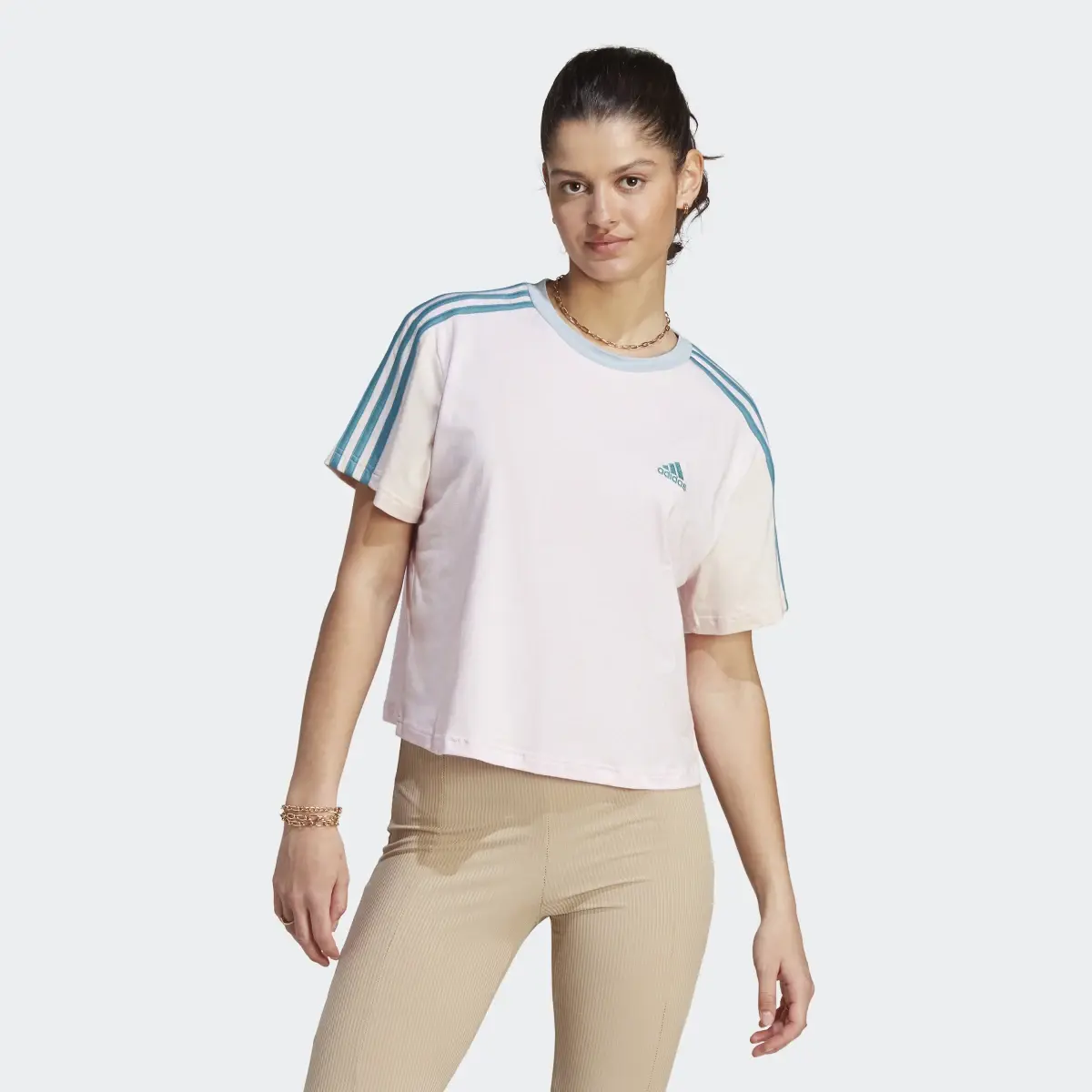 Adidas Playera Corta Essentials 3 Franjas Tejido Jersey. 2