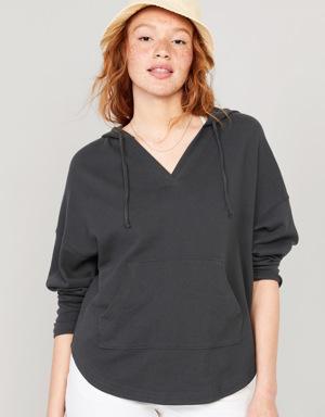 Slouchy French-Terry Tunic Hoodie for Women black