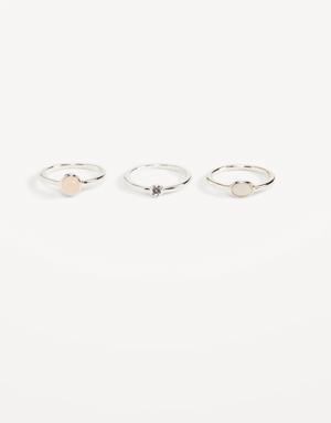 Silver-Plated Stone Ring 3-Pack for Women silver