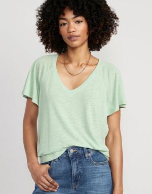 Old Navy Oversized V-Neck Linen-Blend Tunic T-Shirt for Women green