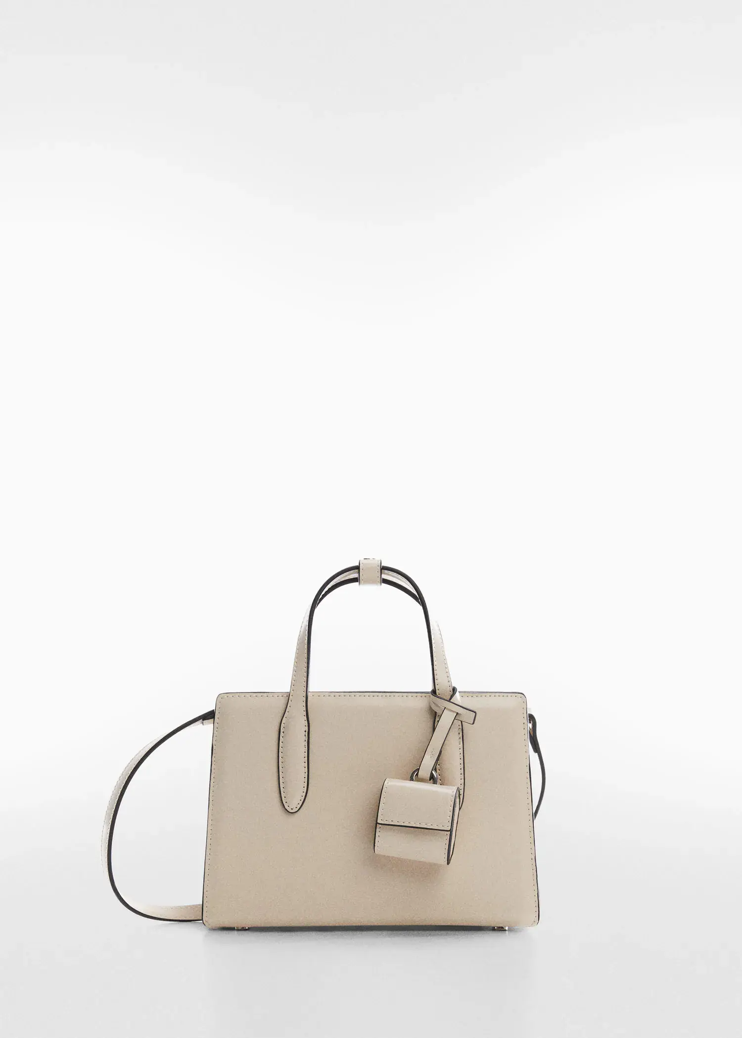 Mango Saffiano-effect small shopper bag. a white purse is shown on a white background. 