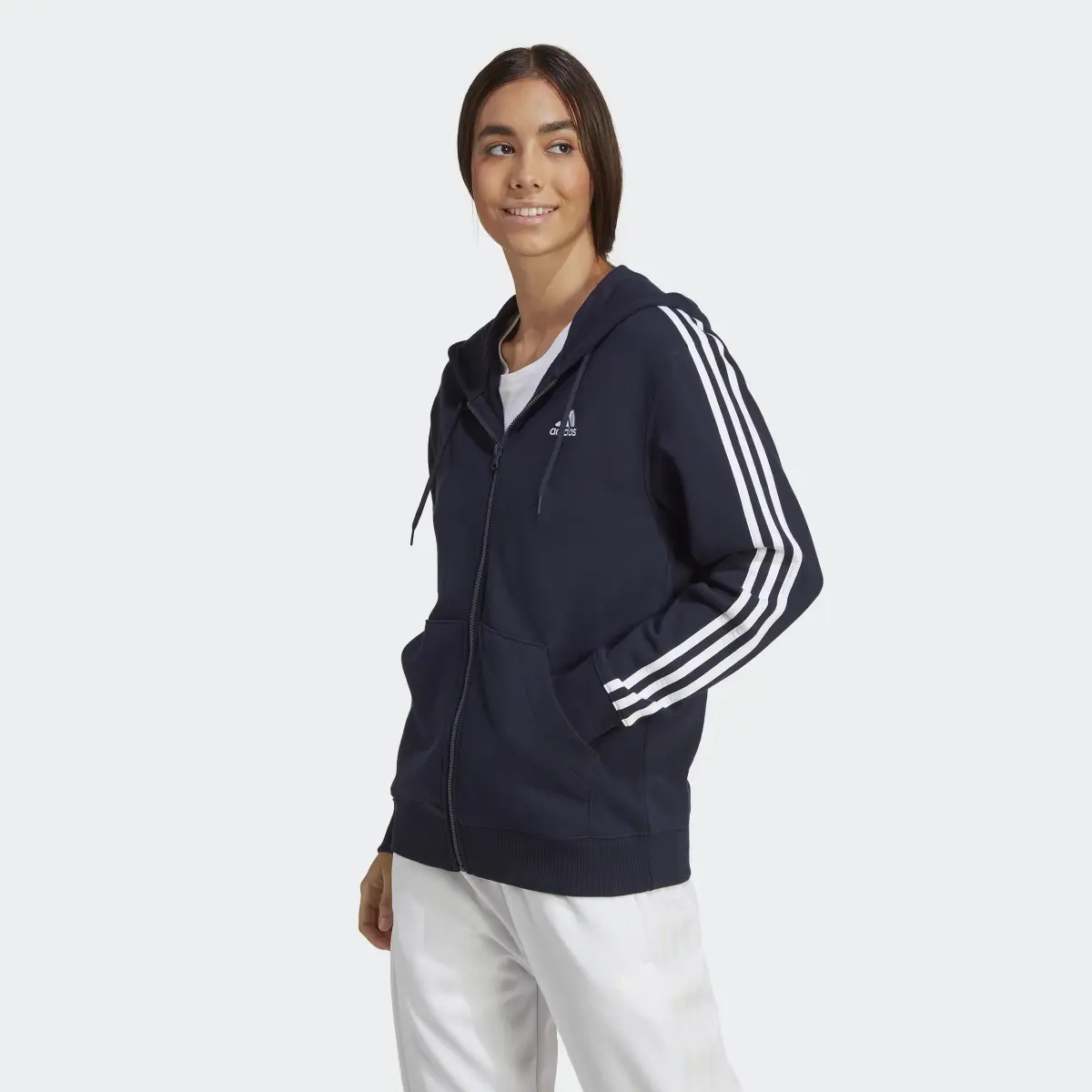 Adidas Veste à capuche entièrement zippée en molleton à coupe standard Essentials 3-Stripes. 2