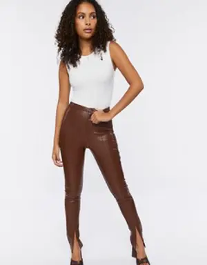 Forever 21 Faux Leather Split Hem Pants Brown