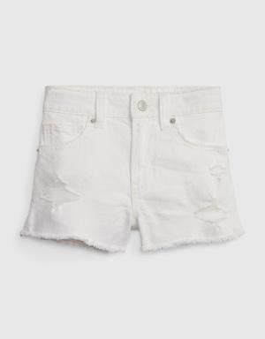 Kids High Rise Shortie Shorts with Washwell white