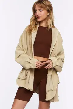 Forever 21 Forever 21 Reverse Fleece Cardigan Sand. 2