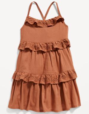 Sleeveless Printed Ruffle-Trim Swing Dress for Toddler Girls brown