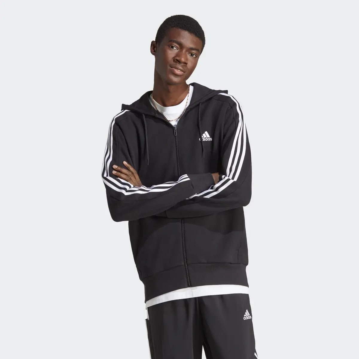 Adidas Essentials French Terry 3-Stripes Full-Zip Hoodie. 2