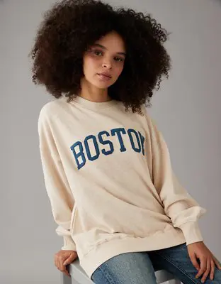 American Eagle Oversized Boston Graphic Sweatshirt. 1