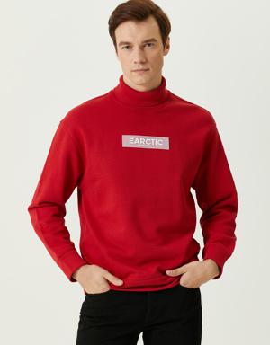 Kırmızı Balıkçı Yaka Slogan Detaylı Sweatshirt