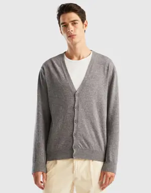 gray v-neck cardigan in pure merino wool