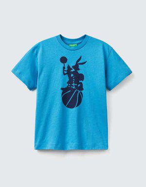 Erkek Çocuk Havacı Mavi Space Jam Gölge Baskılı T Shirt
