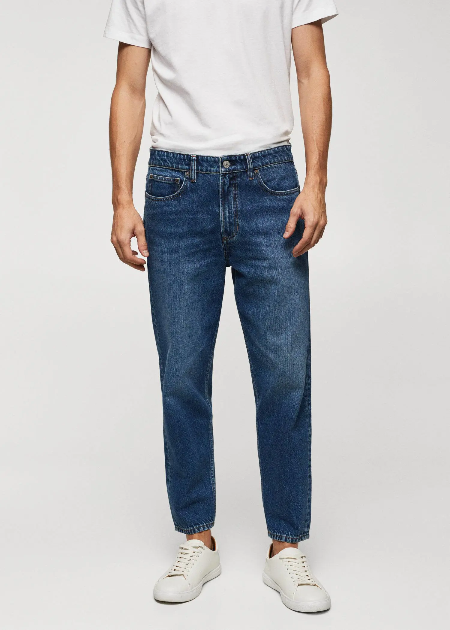 Mango Dark-wash tapered-fit jeans. 2