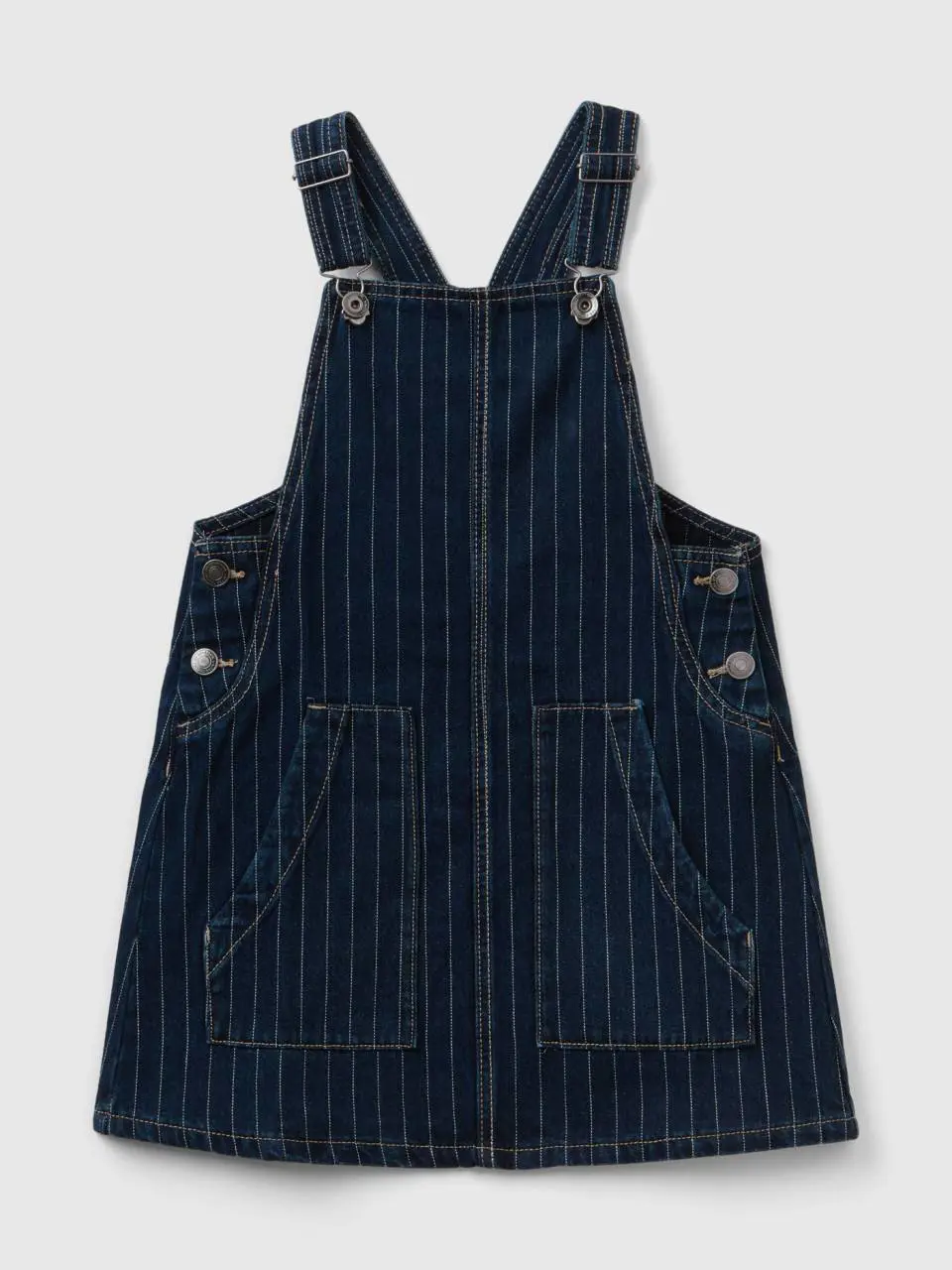 Benetton denim overall skirt with pinstripes. 1