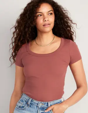 Old Navy Fitted Scoop-Neck Rib-Knit T-Shirt for Women red