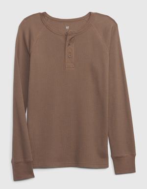 Kids Waffle Henley T-Shirt brown