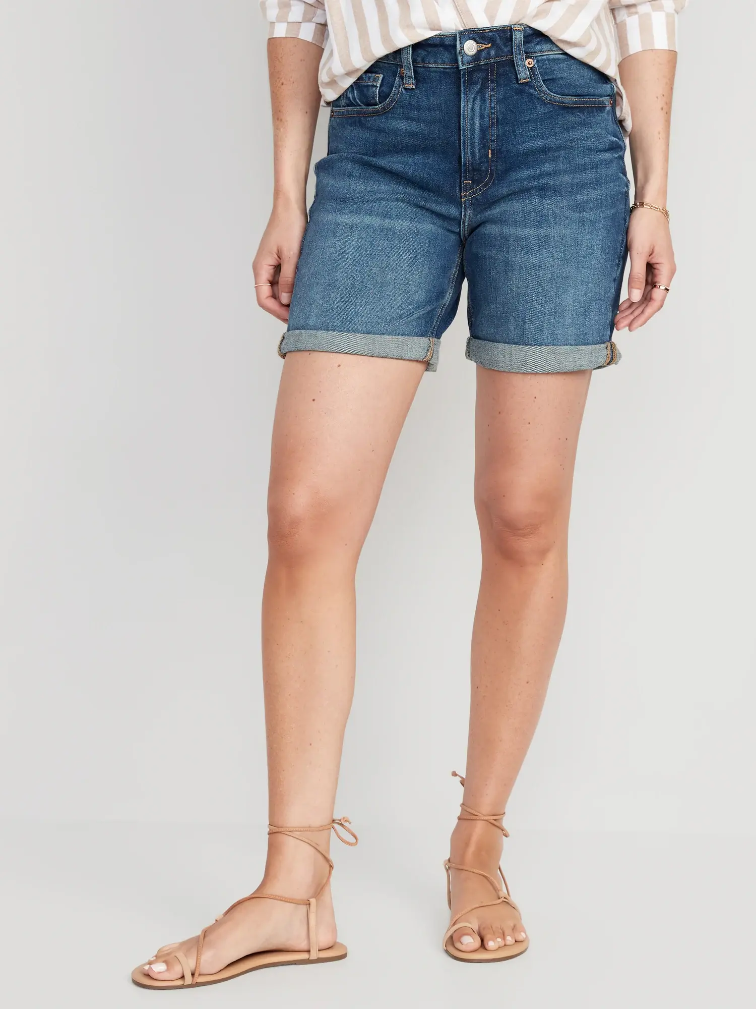 Old Navy High-Waisted OG Straight Jean Shorts for Women -- 7-inch inseam blue. 1