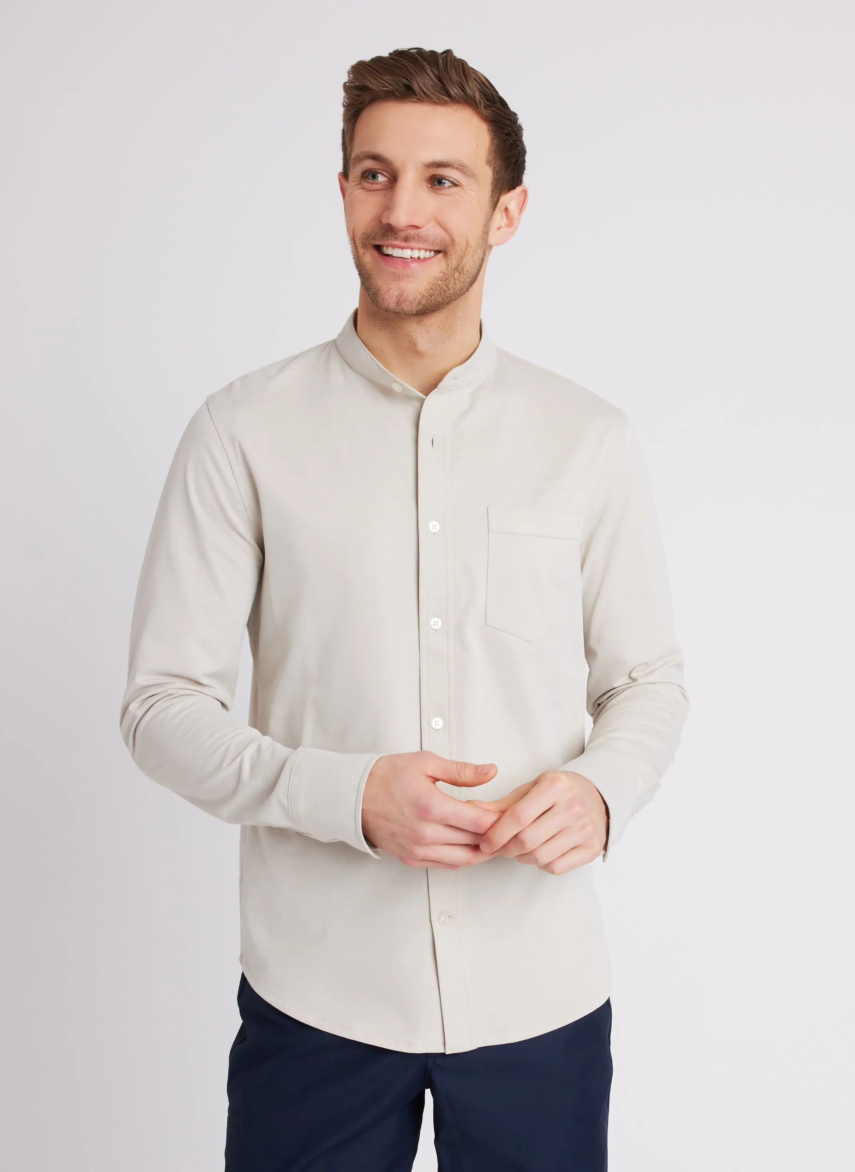 Kit And Ace City Tech Collarless Shirt Standard Fit. 1