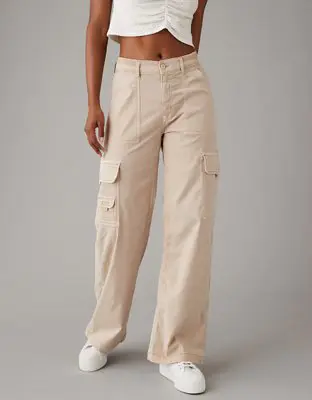 American Eagle Dreamy Drape Stretch Cargo Super High-Waisted Baggy Wide-Leg Pant. 1