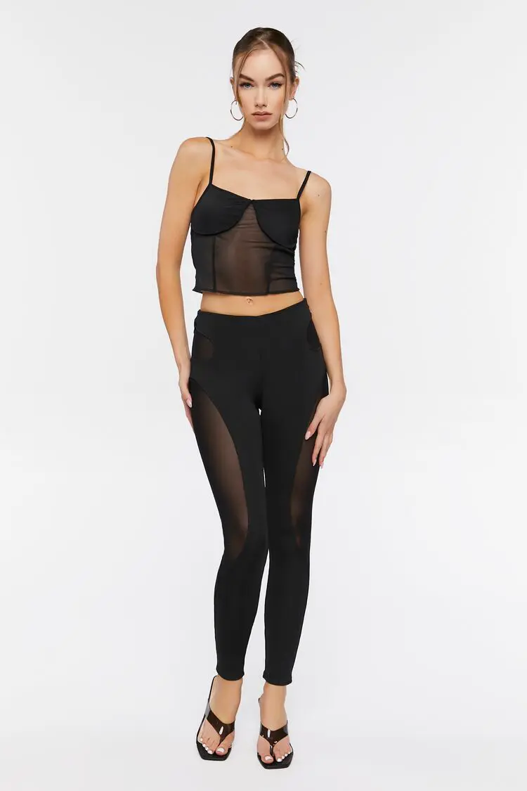 Forever 21 Forever 21 Ribbed Mesh Cutout Leggings Black. 1