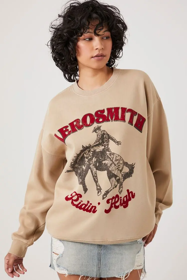 Forever 21 Forever 21 Aerosmith Graphic Pullover Khaki/Multi. 1