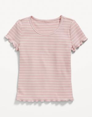 Old Navy Printed Rib-Knit Lettuce-Edge T-Shirt for Girls pink