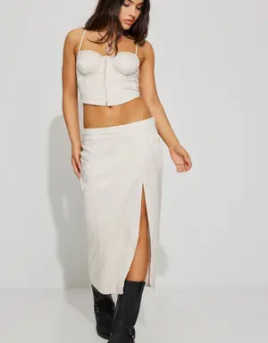 Satin High Slit Midi Skirt