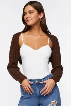 Forever 21 Forever 21 Cable Knit Shrug Sweater Brown. 2