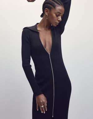 Black knitted dress with zipper