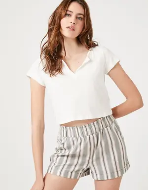 Forever 21 Striped High Rise Shorts White/Multi