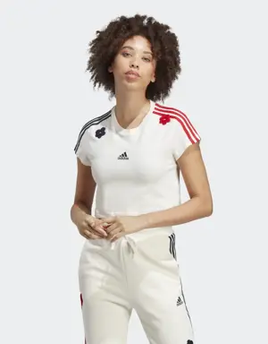 Adidas 3-Stripes Crop Top with Chenille Flower Patches. 2