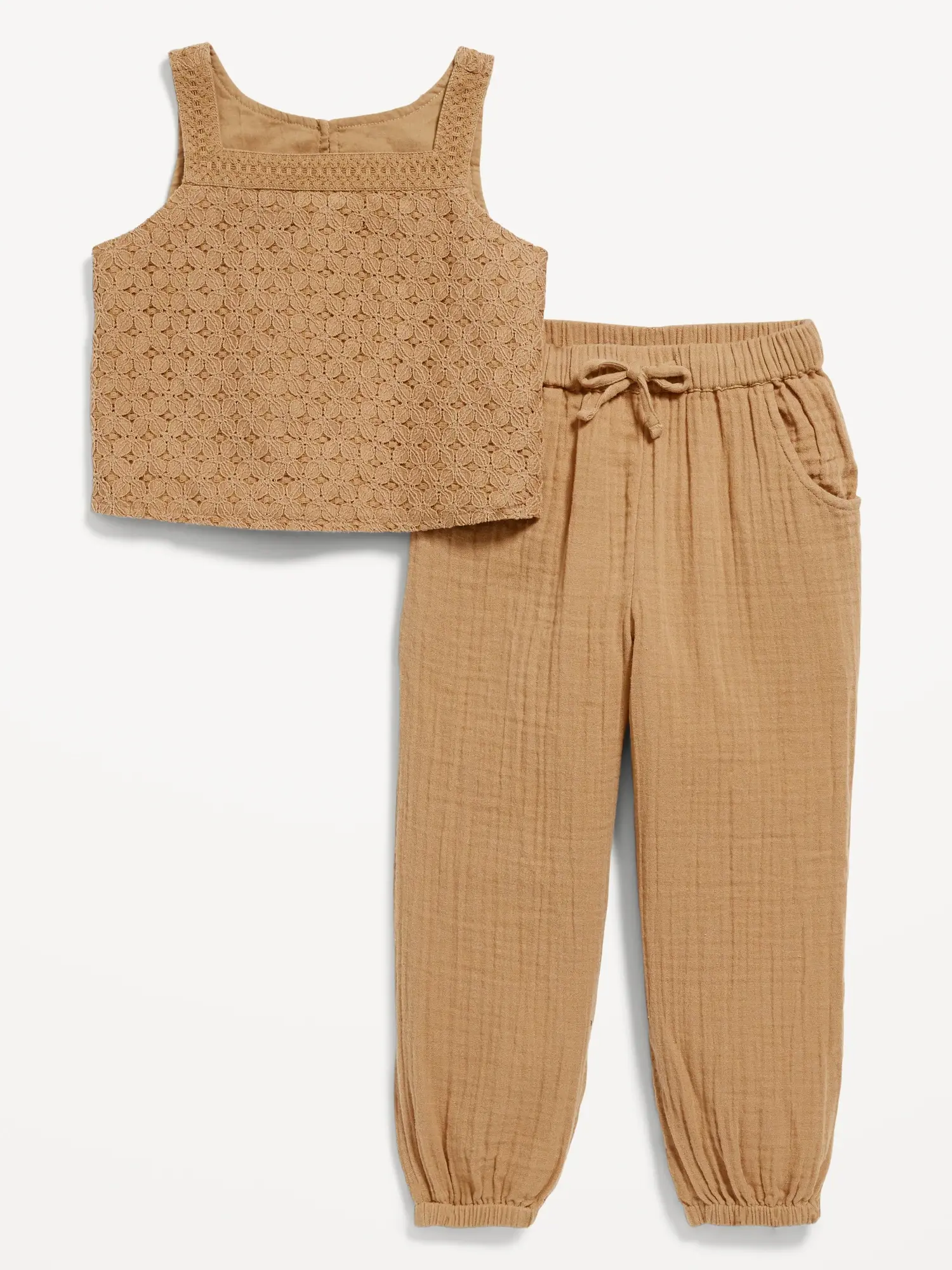 Old Navy Sleeveless Crochet-Knit Top & Jogger Pants Set for Toddler Girls brown. 1