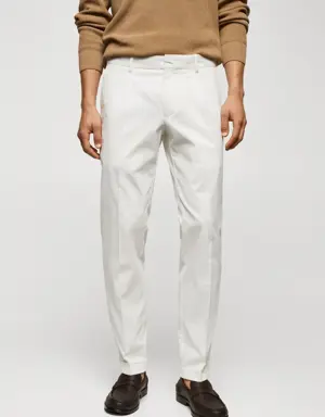 Slim-fit cotton pleated trousers