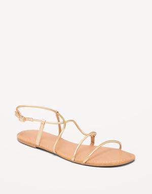 Faux-Leather Asymmetric Strappy Sandals for Women gold