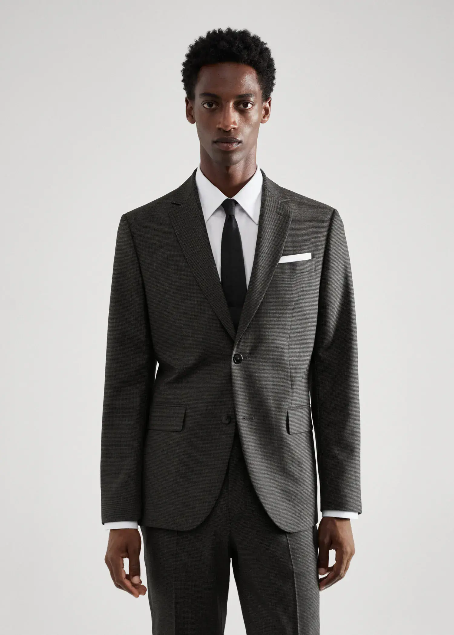 Mango Slim-fit houndstooth wool suit blazer. 1